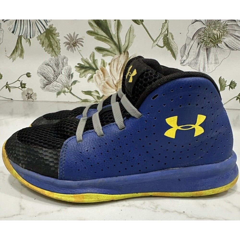 Under Armour GS JET Youth Sneakers Blue Yellow Black Size‎ 2 Easy Laces Hi Top